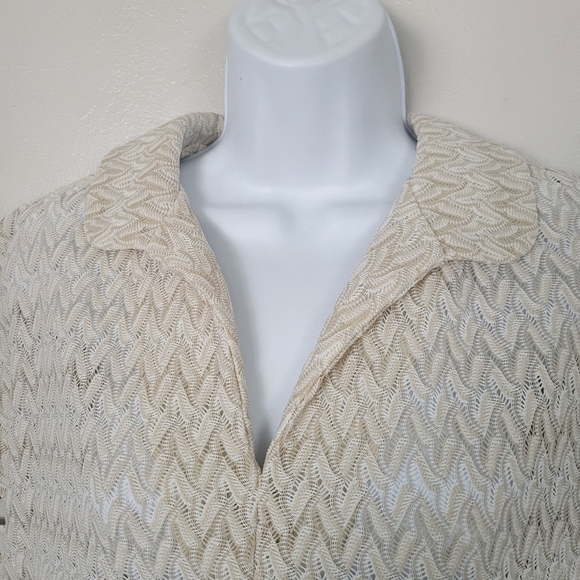 Alfred Weber Vintage Women's Two Piece Blouse Maxi Skirt Set Beige White Knit M - Picture 2 of 12